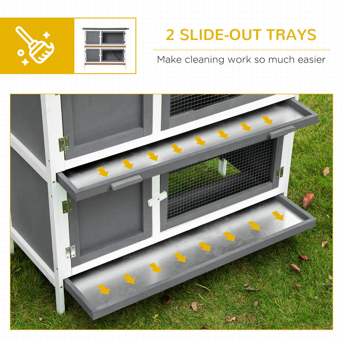 Double Decker Rabbit Hutch 2-Tier - Spacious Guinea Pig House with Asphalt Roof and Slide-Out Tray - Ideal for Outdoor Pet Shelter and Easy Cleaning