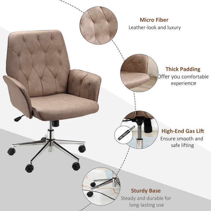 ErgoComfort Micro Fibre Chair - Mid-Back, Adjustable Seat and Arms, Home Office Desk Chair - Ideal for Computer Work, Comfort Seating in Brown