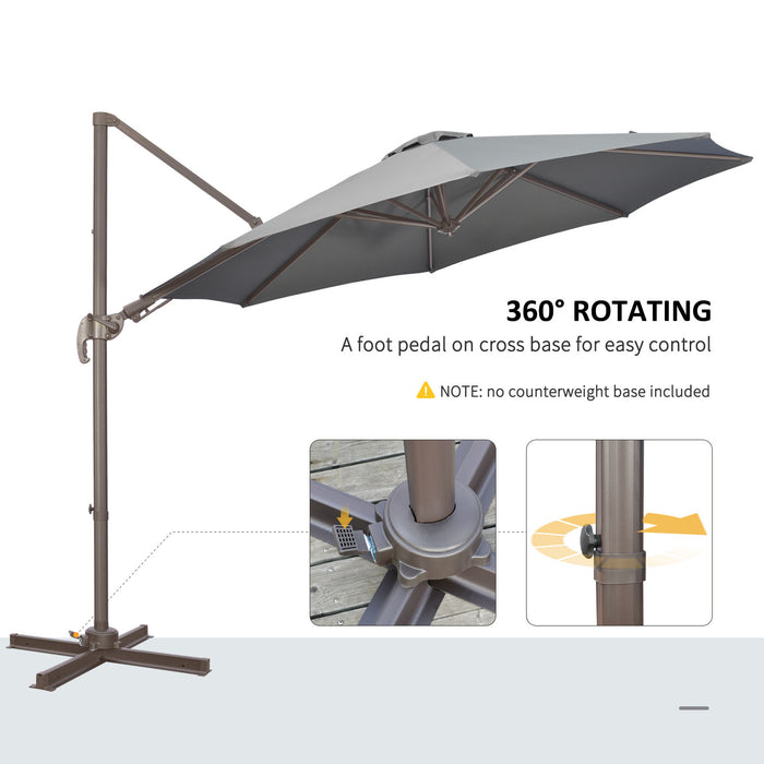 Cantilever Parasol 3M Roma - 360° Rotating Aluminum Frame Umbrella with Tilt Crank, 8 Ribs, Cross Base - Ideal Sun Shade for Outdoor Relaxation, Dark Grey