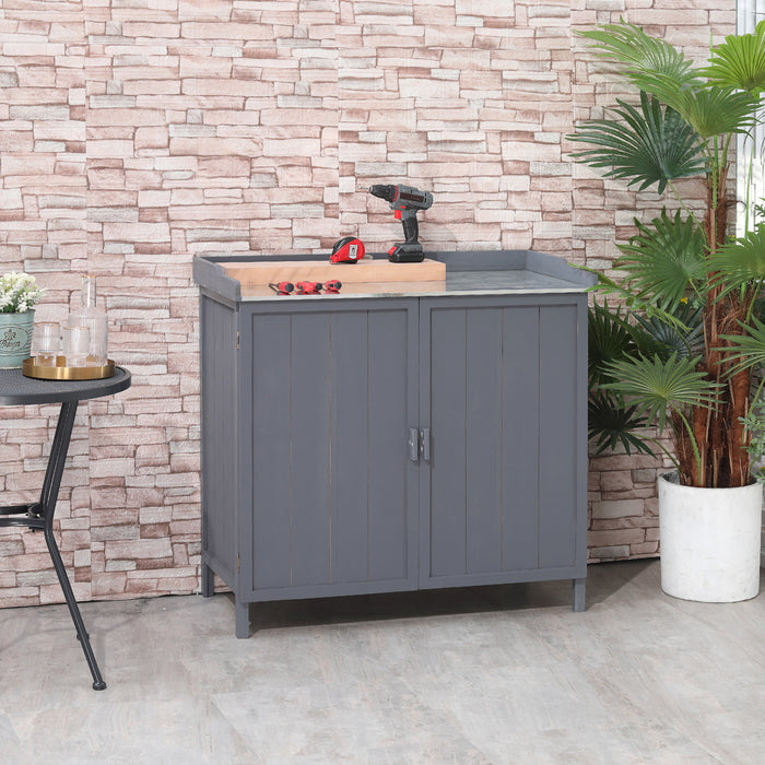 Outdoor Wooden Storage Cabinet - Garden Shed with Potting Bench and Two Shelves for Tool Organisation - 98x48x95.5cm, Ideal for Gardening Enthusiasts