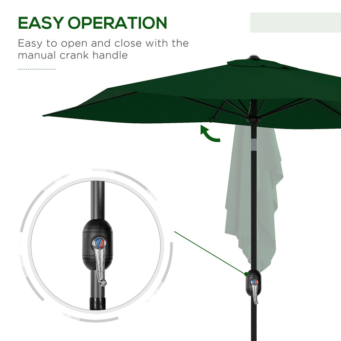 Rectangular Market Umbrella with Easy Crank and Tilt Feature - 6 Ribs, Sturdy Aluminum Pole, 2 x 3m in Lush Green - Ideal Sunshade for Patio, Garden, or Poolside