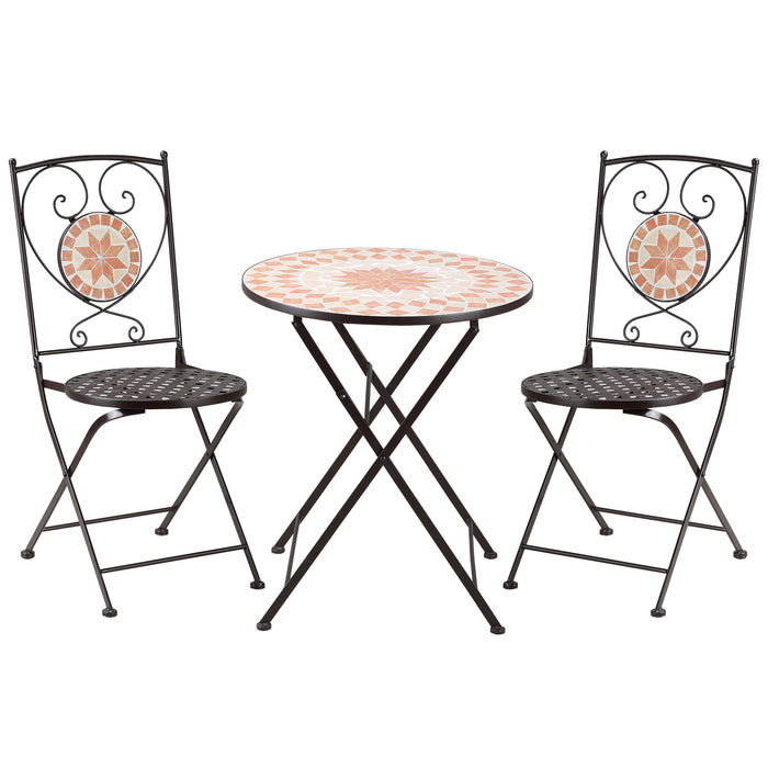 3 Piece Mosaic Bistro Set - Folding Chairs & Round Table, Yellow Mosaic Design - Perfect for Balcony & Poolside Outdoor Seating