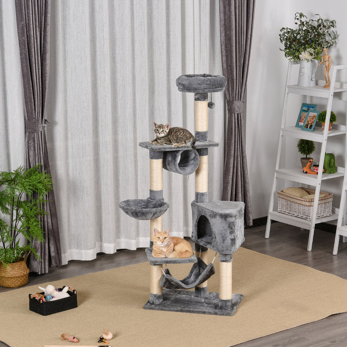 Multi-Level 150CM Cat Tree Condo Tower - Activity Stand House with Scratching Posts and Toys for Kittens - Ideal for Play and Relaxation