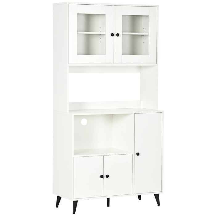 Modern White Freestanding Cupboard - Kitchen Storage Cabinet with Doors & Adjustable Shelves, 180cm High - Stylish Organization Solution for Home Chefs & Space Savers