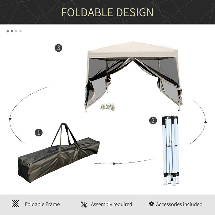 Pop Up Gazebo with Mesh Walls, 3x3m, Tan - Outdoor Canopy Shelter with Bug Screen - Ideal for Garden Parties and Camping Events