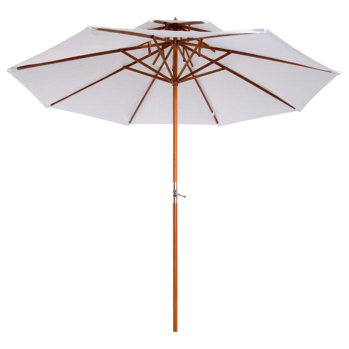 Double Tier 2.7m Patio Umbrella - Cream White Bamboo Garden Parasol with Sunshade - Ideal for Outdoor Relaxation and UV Protection