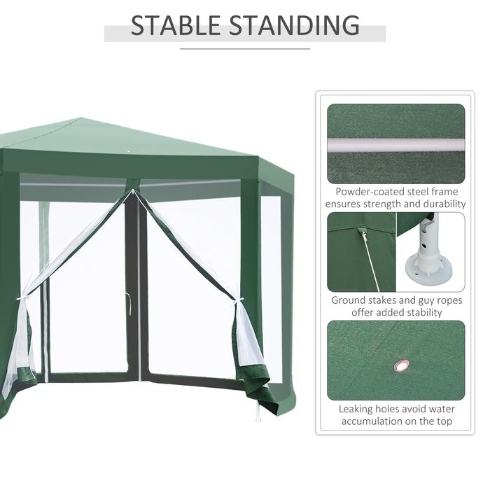 Hexagon Netted Gazebo Tent - Patio Canopy & Outdoor Shelter with Shade Resistance for Party Activities - Ideal for Garden and Backyard Entertaining (Green)