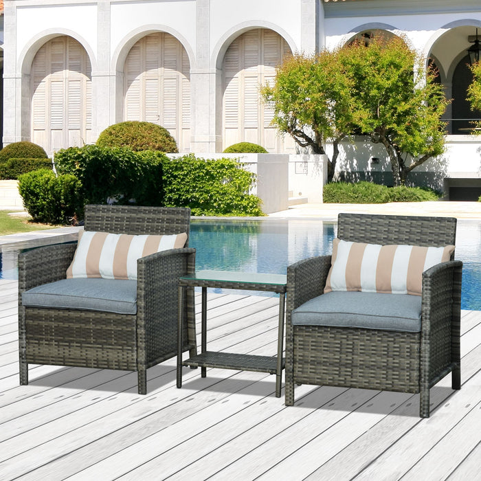 Rattan Garden Bistro Set - 3-Piece Wicker Patio Furniture with Cushions - Ideal for Conservatory, Comfortable Outdoor Seating for Small Spaces