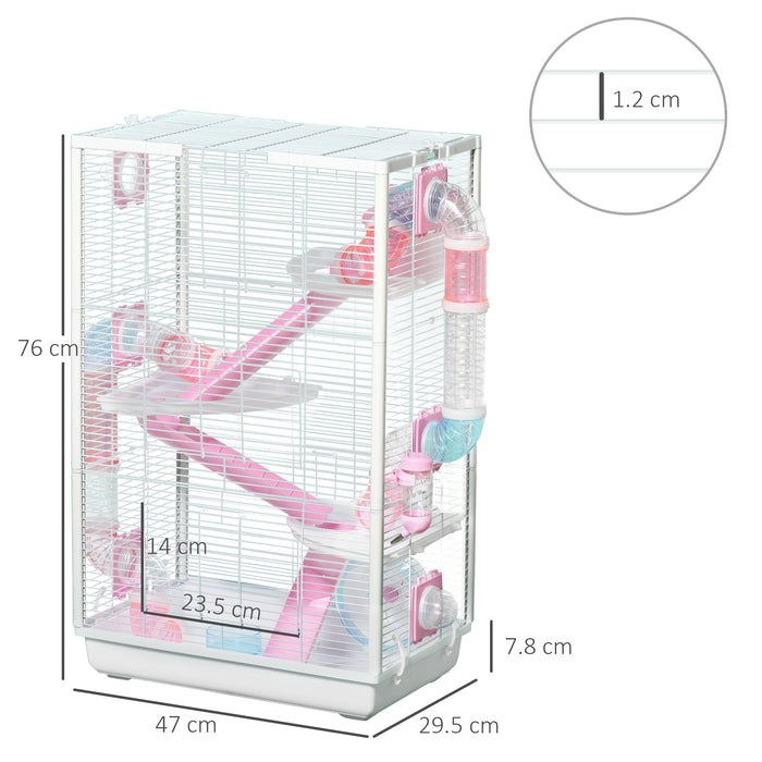 4-Tier Gerbilarium with Tubes and Accessories - Spacious Hamster Cage with Exercise Wheel, Hut, Ramps, and Platforms - Ideal for Small Rodents and Active Pets, 47 x 29.5 x 76cm