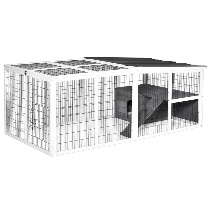 Wooden Guinea Pig & Small Rabbit Hutch - Indoor/Outdoor Pet Shelter with Hinged Roof and Water-Repellent Finish, Grey - Safe and Cozy Home for Small Animals