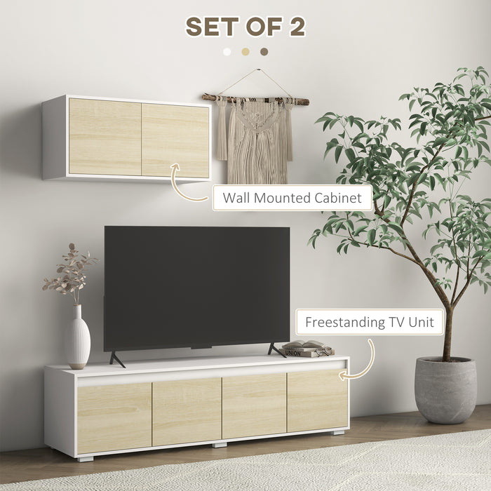 Modern Entertainment Center Bundle - 2-piece Set with Wall Cabinet and Freestanding Unit for Up to 70-inch TVs, Adjustable Shelves - Stylish Living Room Storage Solution