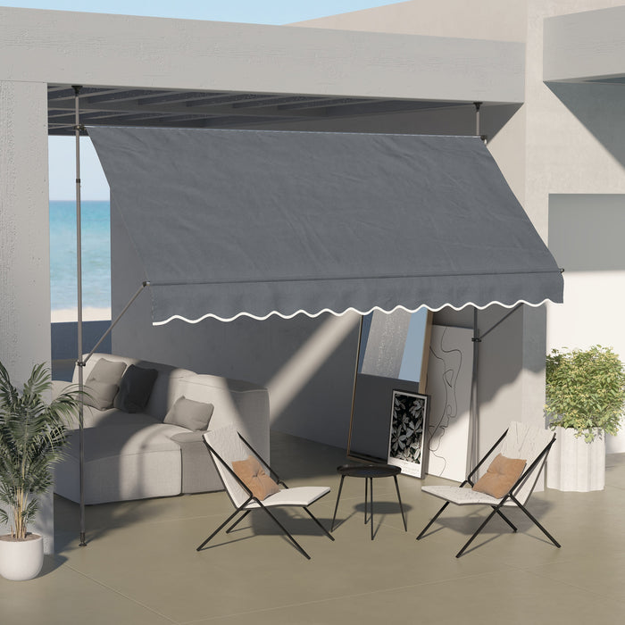 Retractable Awning 3.5x1.2m - Free Standing Patio Sun Shade with UV Protection, Dark Grey Color - Ideal Shelter for Window and Door Areas