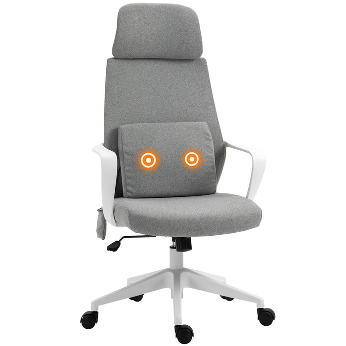 Ergonomic Grey Office Massage Chair with Lumbar Support - Features Swivel Wheels, Tilt Function, Adjustable Headrest & Armrest - Ideal for Home Office & Study Comfort