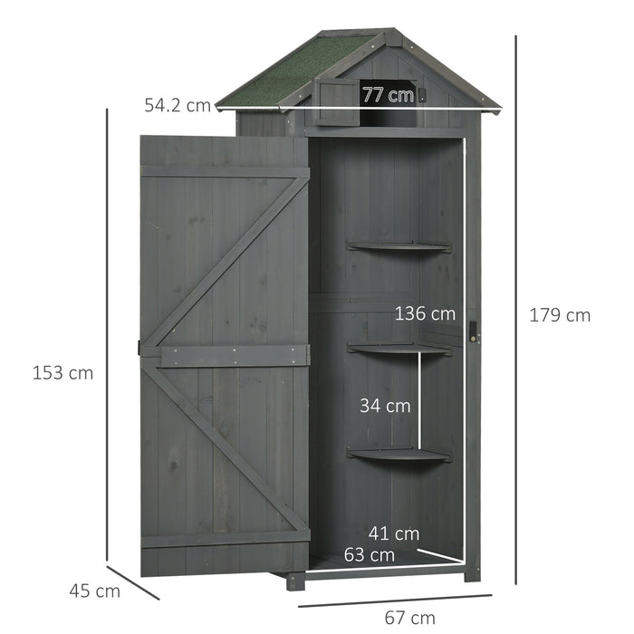 Vertical Garden Shed with 3 Shelves - Durable Wooden Outdoor Tool Storage Cabinet - Space-Saving Organizer for Garden Equipment, 77x54.2x179cm - Stylish Grey Finish