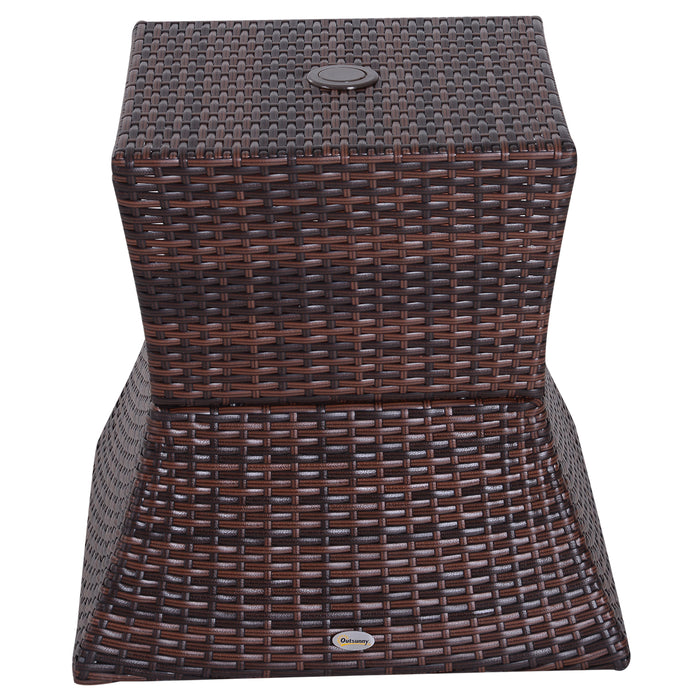 Rattan Wicker Bistro Coffee Table with Umbrella Hole - Outdoor Patio Side Storage Table, Brown - Ideal for Deck, Garden, and Poolside Entertaining