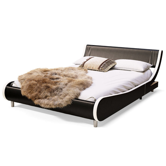 King Size Bed Frame - PU Material, Double Bed, Curved Headboard - Ideal for Spacious Bedrooms