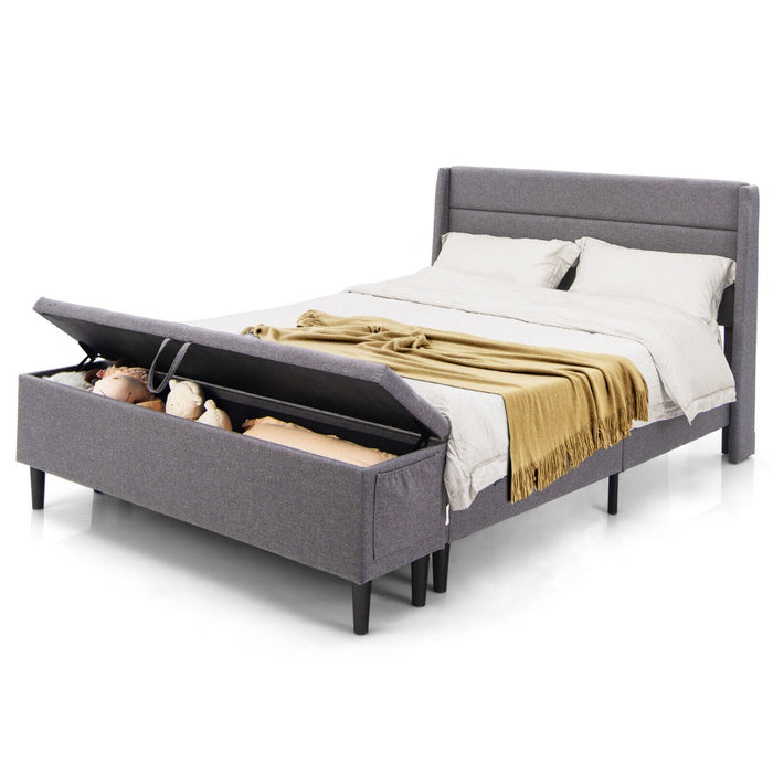 Double Bed Frame and Ottoman Bench Upholstery - Spacious Sleep and Storage Solution - Ideal for Compact Living Spaces, Grey Finish