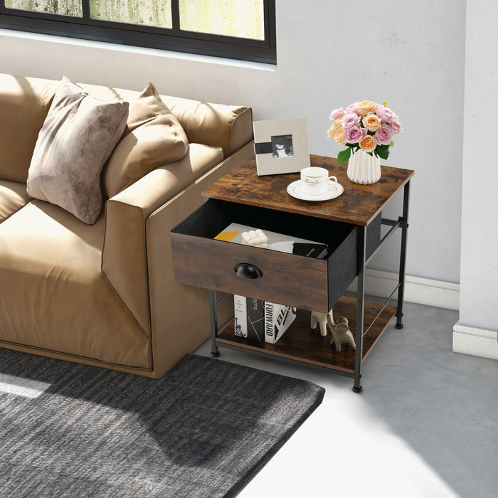 2-Tier Nightstand End Sofa Coffee Table in Brown - Ideal for Bedroom and Living Room Decorations