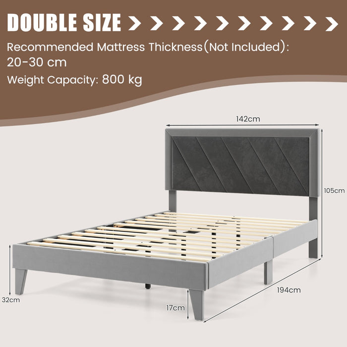 Platform Bed - Single/Double Size with High Headboard & 12 Wooden Slats - Ideal for Compact Bedrooms and Guest Rooms