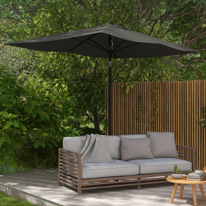 Rectangular Garden Parasol Umbrella with Crank and Tilt Function - 2 x 3m Outdoor Sun Shade, 6-Rib Aluminium Structure - Ideal for Market, Patio, Backyard Sun Protection