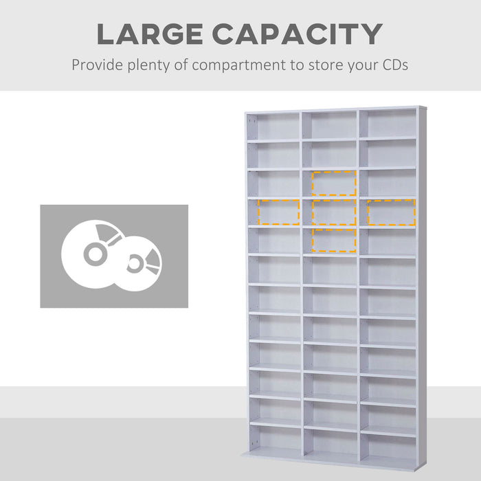 CD/DVD Storage Organizer Rack - Adjustable Shelf Unit for Up to 1116 CDs, 102 x 24 x 195 cm, White - Space-Saving Solution for Media Enthusiasts