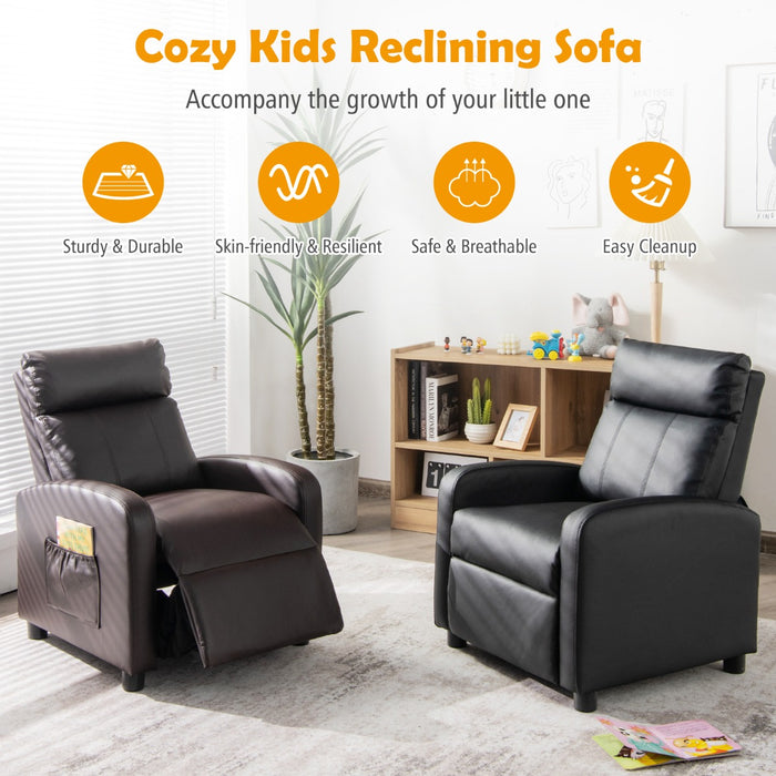 Kids' Recliner Chair - Adjustable Leather Sofa with Footrest and Side Pocket, Beige - Designed for Children's Comfort and Leisure