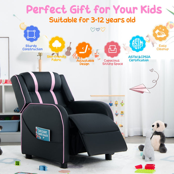 Kids Recliner Furniture - Adjustable Backrest Footrest & Side Pockets Chair in Blue - Ideal Comfort Solution for Children