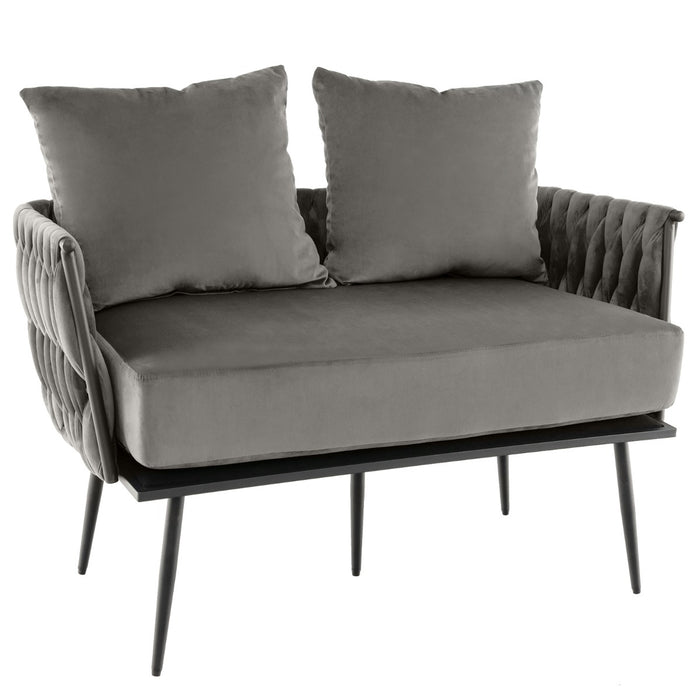 Modern Loveseat Sofa - Woven Back and Arms, Green Finish - Ideal for Contemporary Home Décor