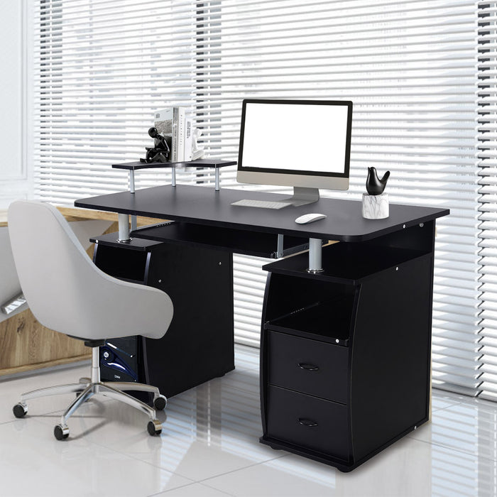 Office Desk Collection - Sleek Black Workstation with 2 Drawers and Sliding Keyboard Tray - Ideal for Professionals & Home Offices