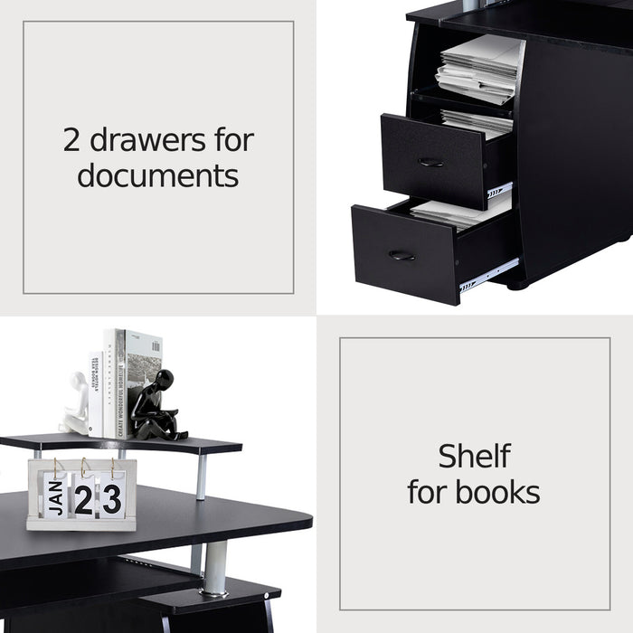 Office Desk Collection - Sleek Black Workstation with 2 Drawers and Sliding Keyboard Tray - Ideal for Professionals & Home Offices