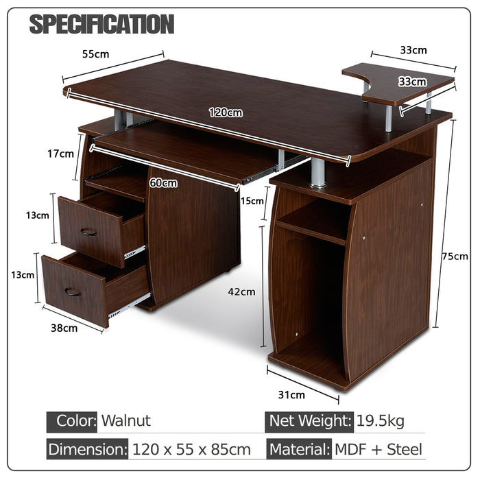 Office Desk Collection - Sleek Black Workstation with 2 Drawers and Sliding Keyboard Tray - Ideal for Professionals & Home Offices