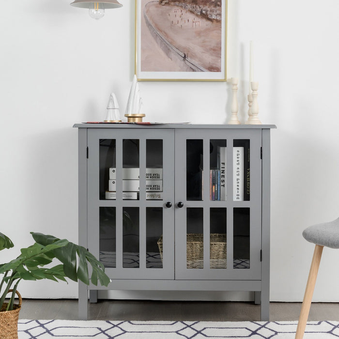 Modern Wooden Storage Cabinet - 2 Tempered Glass Doors in Brown Finish - Ideal Storage Solution for Homes and Offices