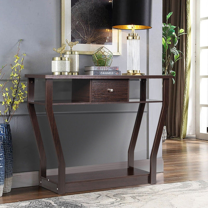 Wooden Slim Console Table - Brown with Anti-Tipping Device - Ideal for Safe Home Decor and Space Saving Solutions