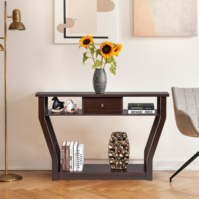 Wooden Slim Console Table - Brown with Anti-Tipping Device - Ideal for Safe Home Decor and Space Saving Solutions