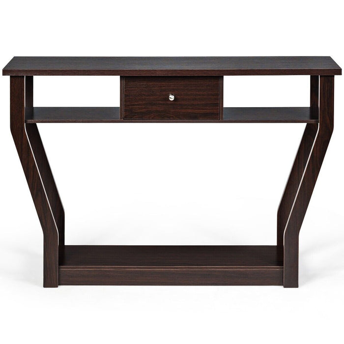 Wooden Slim Console Table - Brown with Anti-Tipping Device - Ideal for Safe Home Decor and Space Saving Solutions