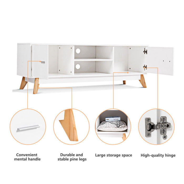 Wooden Media Center - Modern TV Stand with Double Doors and 2 Storage Shelves - Suitable for TVs up to 60 Inches