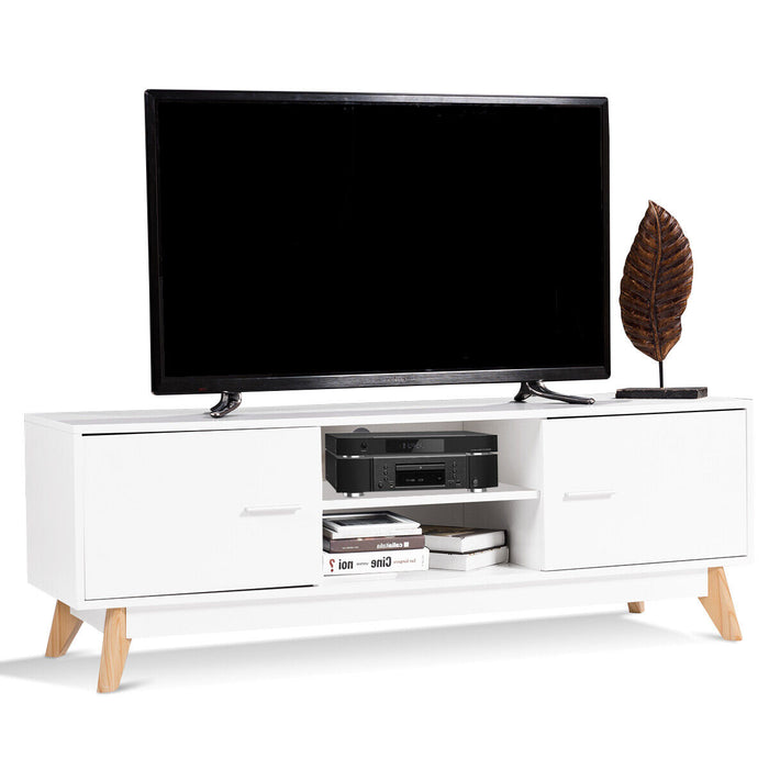 Wooden Media Center - Modern TV Stand with Double Doors and 2 Storage Shelves - Suitable for TVs up to 60 Inches