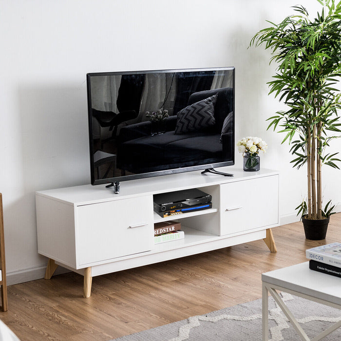 Wooden Media Center - Modern TV Stand with Double Doors and 2 Storage Shelves - Suitable for TVs up to 60 Inches