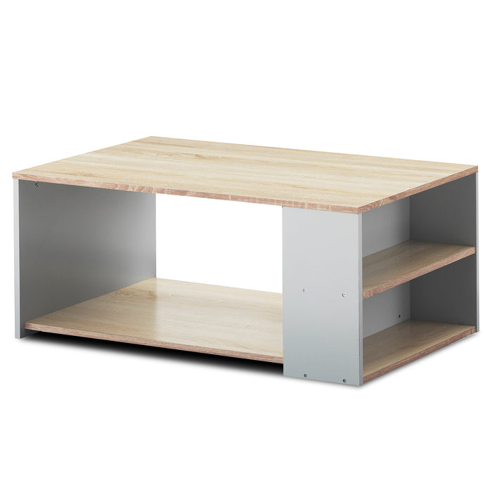 Wooden Rectangular Design - Grey Coffee Table with Storage Shelves - Ideal for Spacious & Organized Living Area