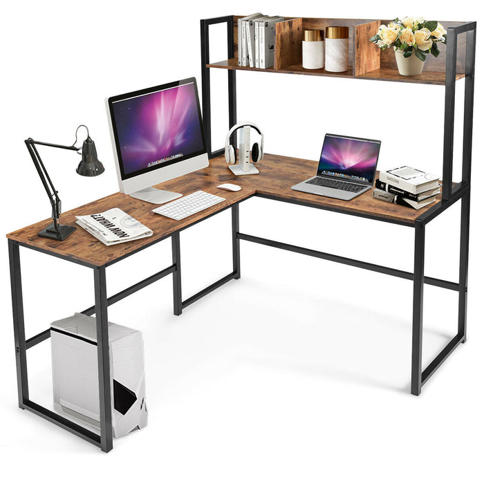 Corner Desk L-Shape - Computer Workstation with Storage Bookshelf - Ideal for Home Office and Study Space Optimization