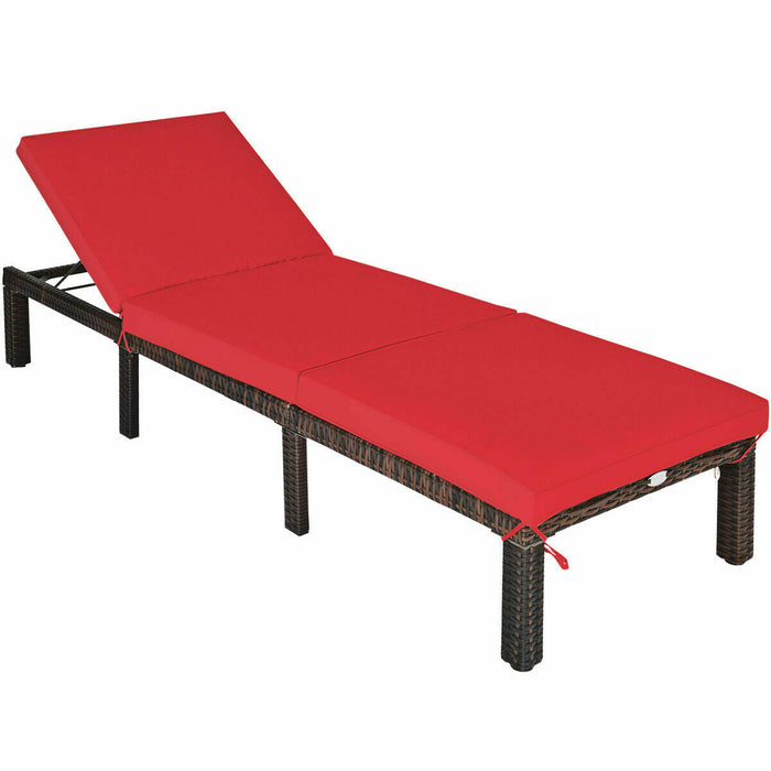 Rattan - Sun Lounger, Adjustable Backrest, Removable Red Cushion - Perfect for Outdoor Relaxation and Comfort