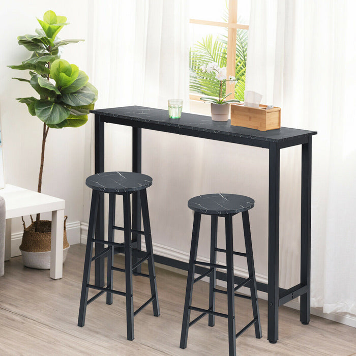 Set of 2 Faux Marble Bar Stools - With Footrest and Anti-Slip Foot Pad in Black - Ideal for Comfortable and Stylish Seating