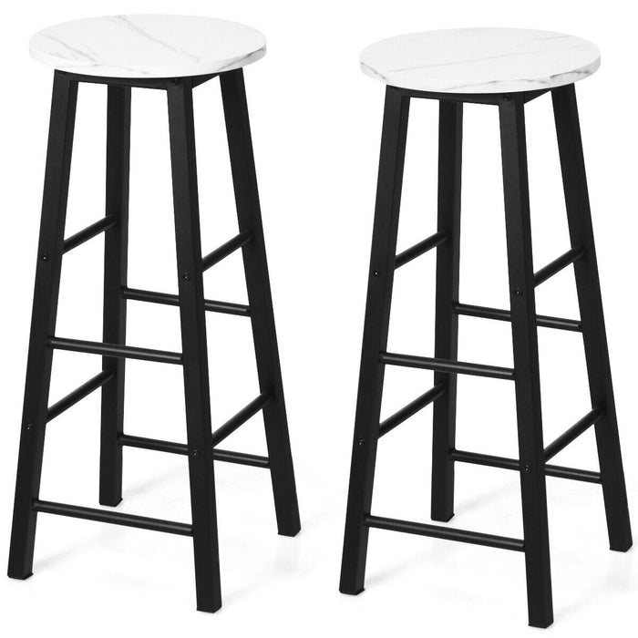 Set of 2 Faux Marble Bar Stools - With Footrest and Anti-Slip Foot Pad in Black - Ideal for Comfortable and Stylish Seating