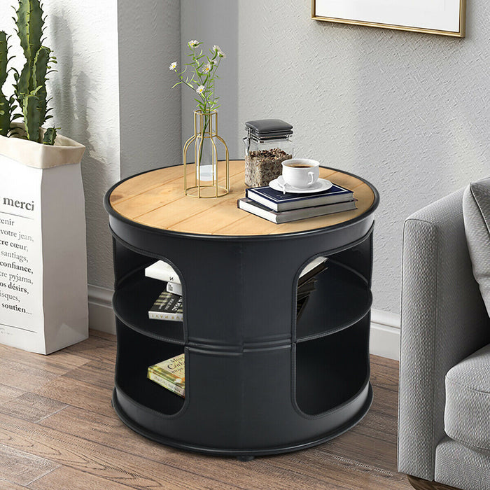 Round End Table with 3-Tiers - Living Room Furniture with Storage Shelves - Ideal Solution for Organizing Small Spaces