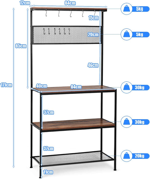 Kitchen Essentials - Microwave Oven Stand Organizer with Hooks and Open Shelves - Perfect Storage Solution for Kitchen Appliances