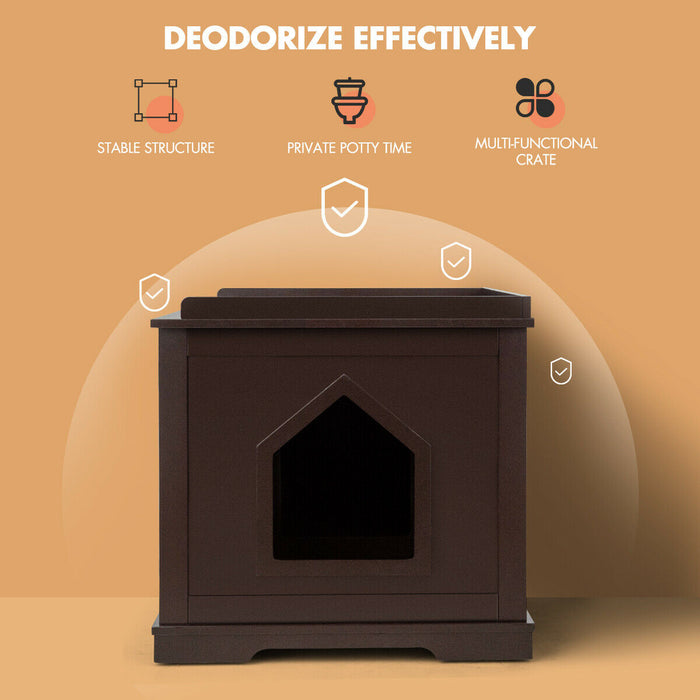 Double-Door Large Cat Litter Box - Convenient with Removable Divider and Brown Finish - Ideal for Multiple Cat Households