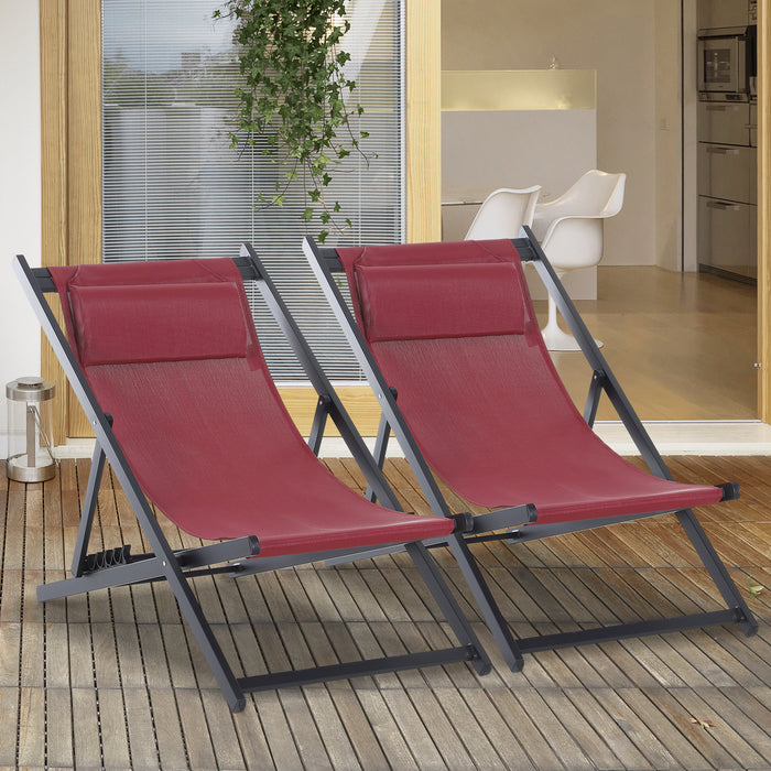 Folding Garden & Beach Deck Chair Pair - Seaside-Inspired Patio Loungers, Red - Ideal for Outdoor Relaxation and Sunbathing