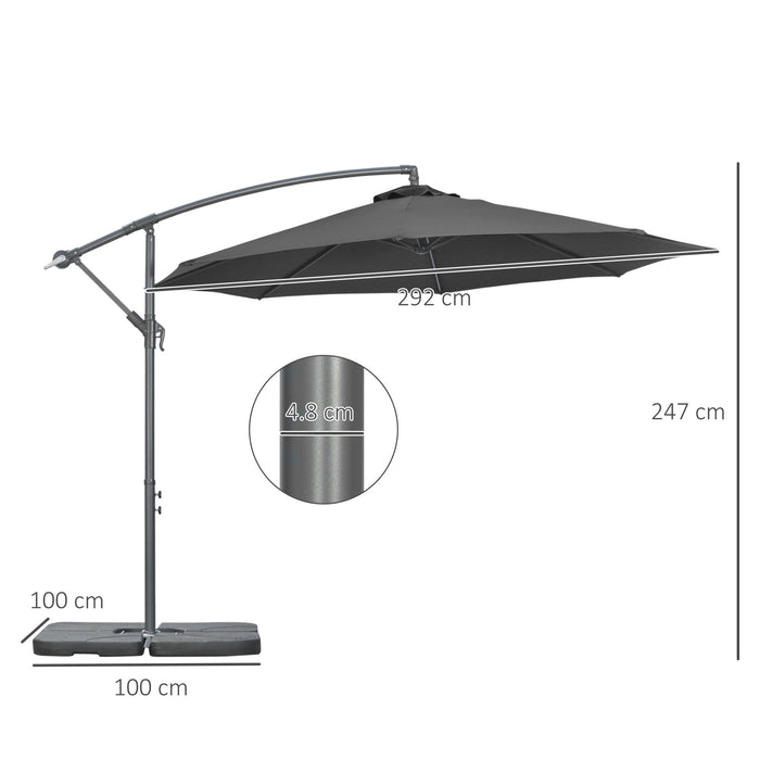 Garden Banana Cantilever Umbrella - Crank Handle, Cross Base, Weights, and Protective Cover - Outdoor Hanging Sun Shade for Patio Relaxation