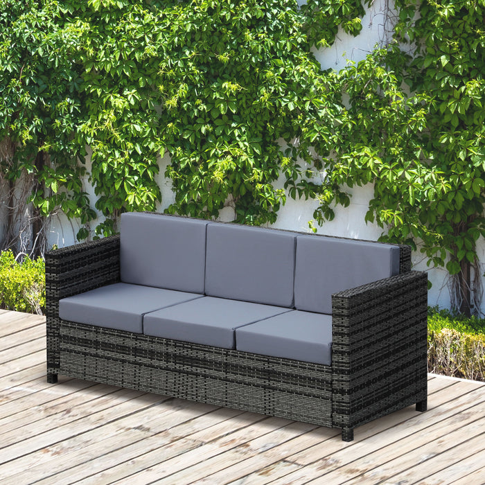 Outdoor Rattan Couch - 3-Seater Weatherproof Wicker Sofa with Metal Frame & Fire-Resistant Cushions - Comfortable Patio Furniture for Garden & Deck Use