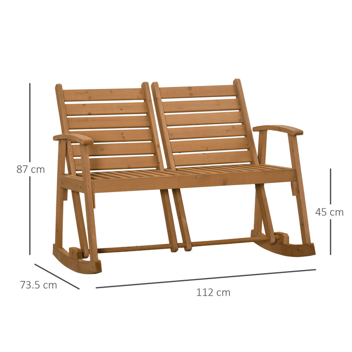 Rustic Wooden Rocking Bench - 2-Seater Garden Loveseat with Adjustable Backrests & Slatted Design - Ideal for Patio Relaxation & Outdoor Comfort